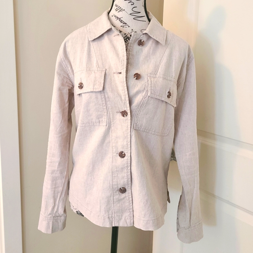 Jag Linen/Cotton Jean Jacket Tan/Flax Color Womens